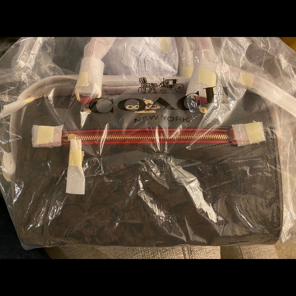 Coach Rowan Satchel Brown/Red NWT
